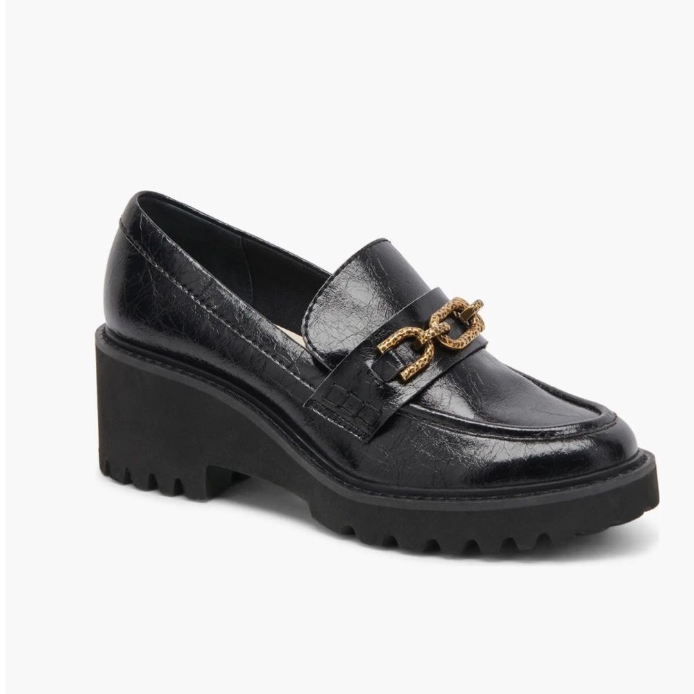 NEW Dolce Vita Harlen Platform Loafer Black Leather Sz 8.5